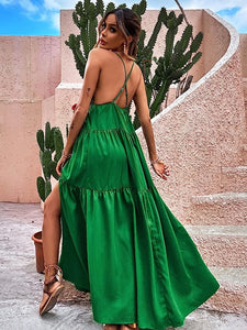 Summer Green Ruffle Halter Maxi Dress