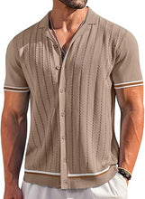 Load image into Gallery viewer, Men&#39;s Knitted Button Down Dark Beige Short Sleeve Shirt