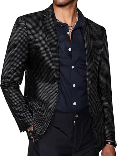 Men's Chic Patterned Black Metallic Blazer