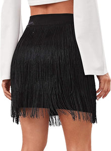 White Fringe Chic High Waist Tassel Mini Skirt