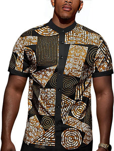 Men's Brown African Tribal Printed Short Sleeve Shirt