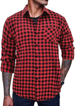 Load image into Gallery viewer, Men&#39;s Dark Grey Checkered Plaid Brushed Flannel Long Sleeve Shirt