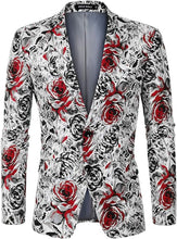 Load image into Gallery viewer, Luxury Black/White Floral Slim Fit Tuxedo Men&#39;s Blazer