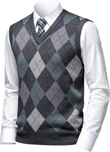 Men's British Style Beige V Neck Sleeveless Sweater Vest