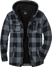 Load image into Gallery viewer, Men&#39;s Sherpa Grey/Black Lined Zip Up Hooded Long Sleeve Jacket