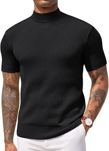 Load image into Gallery viewer, Men&#39;s Knit Turtleneck Black Short Sleeve Sweater