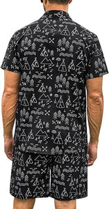 Men's Black Aztec Print Short Sleeve Summer Shorts Set