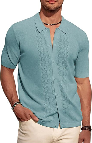 Men's Knit Breathable Short Sleeve Light BlueShirt