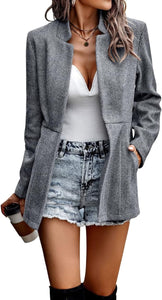 Stylish Herriongbone Light Grey Long Sleeve Business Blazer Jacket