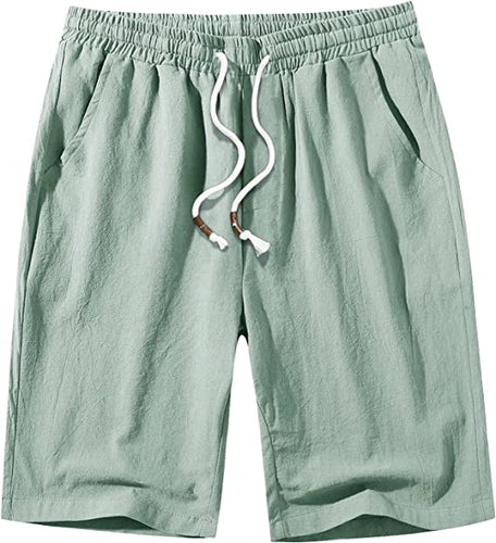 Men's Sage Green Linen Drawstring Casual Summer Shorts