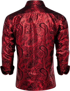 Men's Luxury Holiday Red Paisley Long Sleeve Shirt