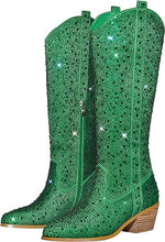 Load image into Gallery viewer, Rhinestone Knee High Sequin Silver Cowboy Boots