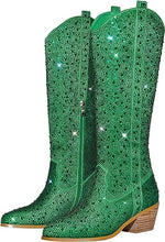 Load image into Gallery viewer, Rhinestone Knee High Sequin Black Cowboy Boots