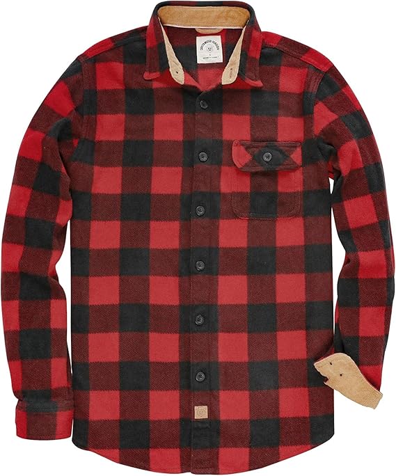 Men's Brushed Cotton Long Sleeve Red-Black Flannel Shirt