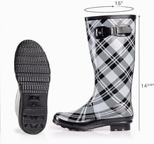 Load image into Gallery viewer, Black &amp; White Plaid Waterproof Rain Boots Water Shoes