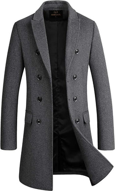 The New Yorker Grey Wool 4 Button Long Sleeve Double Breasted Trench Coat
