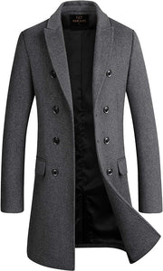 The New Yorker Black Wool 4 Button Long Sleeve Double Breasted Trench Coat