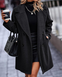 Fashionable Brown Sherpa Lapel Long Sleeve Trench Coat