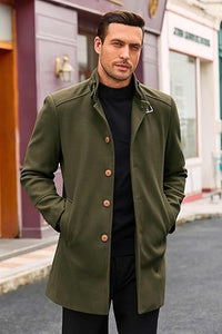 Men's Stand Collar Winter Green Long Sleeve Coat