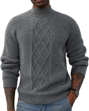 Load image into Gallery viewer, Men&#39;s Mock Khaki Cable Knit Twisted Long Sleeve Sweater