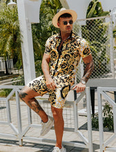 Load image into Gallery viewer, Casual Men&#39;s Blue Vacation Style Shirt &amp; Shorts Set