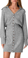 Load image into Gallery viewer, Beautiful Grey Long Sleeve Button Up Sweater Dress