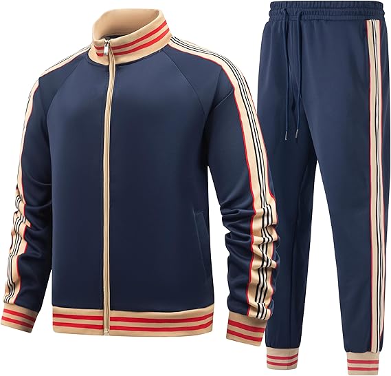 Men's Navy Casual Plaid Jogging Sweatsuit/Tracksuit