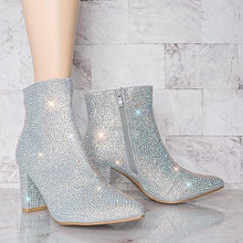 Load image into Gallery viewer, Rhinestone Studded Sequin Silver Rhinestone Ankle Boots