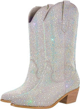 Load image into Gallery viewer, Rhinestone Knee High Sequin Green Cowboy Boots