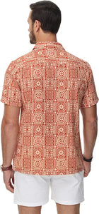 Men's Printed Button Up Short Sleeve Summer Red Shirt