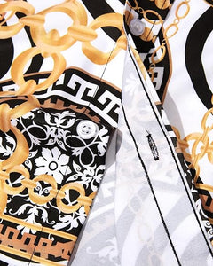 Men's Luxury Printed Black & White Baroque Short Sleeve Shirt & Shorts Set