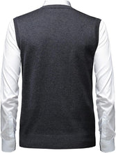 Load image into Gallery viewer, Men&#39;s British Style Navy Blue V Neck Sleeveless Sweater Vest