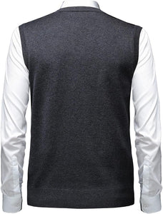 Men's British Style Navy Blue V Neck Sleeveless Sweater Vest