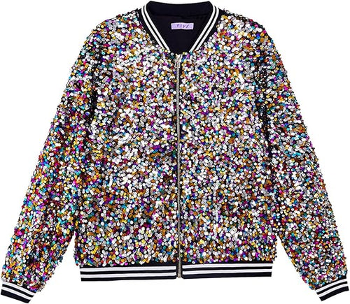 Men's Sequin Zip Up Party Gold Bomber Jacket