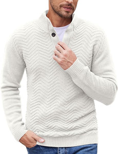 Men's Black Quarter Button Long Sleeve Sweater