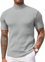 Load image into Gallery viewer, Men&#39;s Knit Turtleneck Black Short Sleeve Sweater