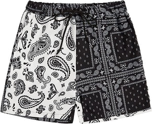 Men's Casual Drawstring Navy Blue Bandana Paisley Print Shorts