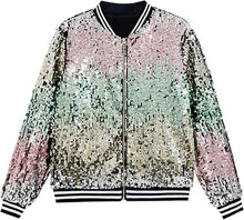 Load image into Gallery viewer, Men&#39;s Sequin Zip Up Pink-Gold Bomber Jacket