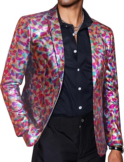 Men's Chic Patterned Colored Leaf Metallic Blazer