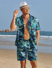 Load image into Gallery viewer, Men&#39;s Black/White Print Summer Button Up Shorts &amp; Shirt Set