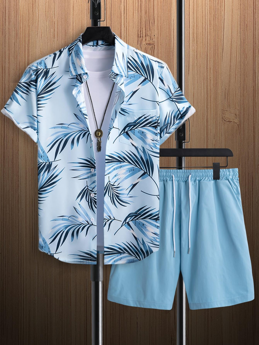 Men's Blue Tropical Short Sleeve Shirt & Shorts Set