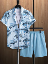 Load image into Gallery viewer, Men&#39;s Black Geometric Short Sleeve Shirt &amp; Shorts Set