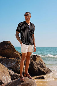 Men's Short Sleeve Vintage Style Striped Black Shirt