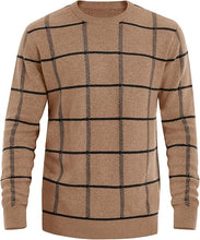 Load image into Gallery viewer, Men&#39;s Knitted Checkered Long Sleeve Khaki Sweater