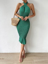 Load image into Gallery viewer, Floral Green Criss Cross Halter Backless Flared Midi Dress