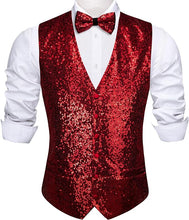 Load image into Gallery viewer, Men&#39;s Sequin Silver Formal Sleeveless Suit Vest w/Bowtie