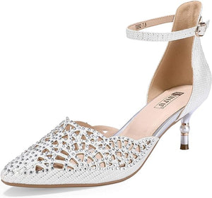 Silver Glitter Candice Close Toe Stiletto Ankle Strap Heels