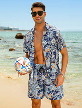 Load image into Gallery viewer, Casual Men&#39;s Blue Vacation Style Shirt &amp; Shorts Set