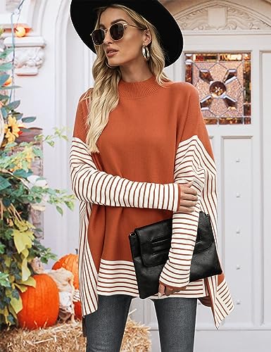 Oversized Knit Orange Striped Turtleneck Long Sleeve Sweater