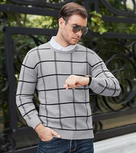 Load image into Gallery viewer, Men&#39;s Knitted Checkered Long Sleeve Khaki Sweater